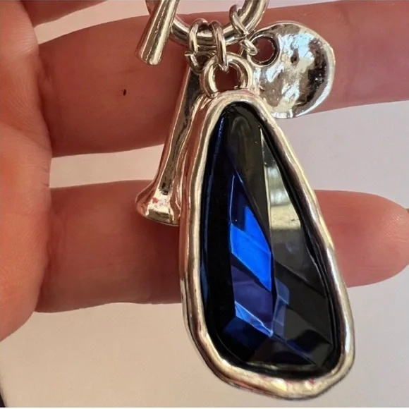 Silver 36" Long Faced Cristal Sweater Necklace Blue Womens Jewelry - Picture 7 of 10